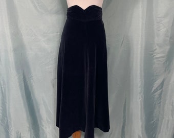 Vintage Black Velvet A-Line Midi Skirt