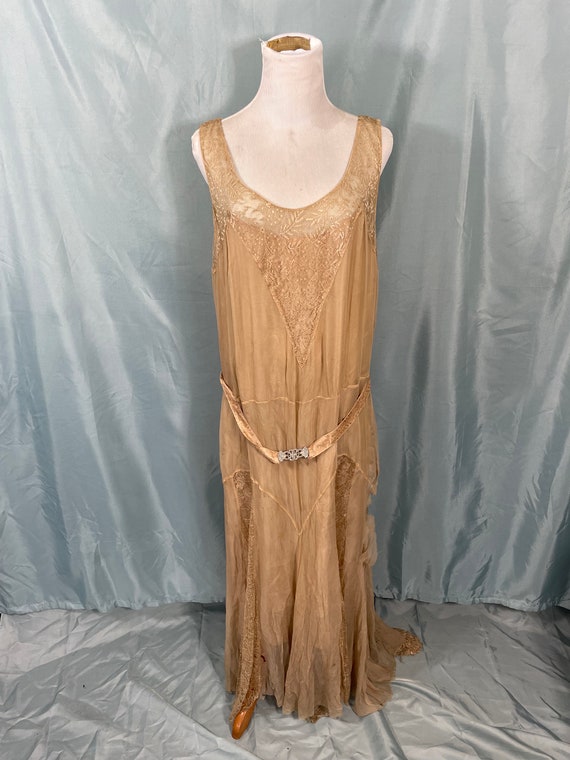 1920s Vintage Flapper Dress w/ Rhinestone Art Deco