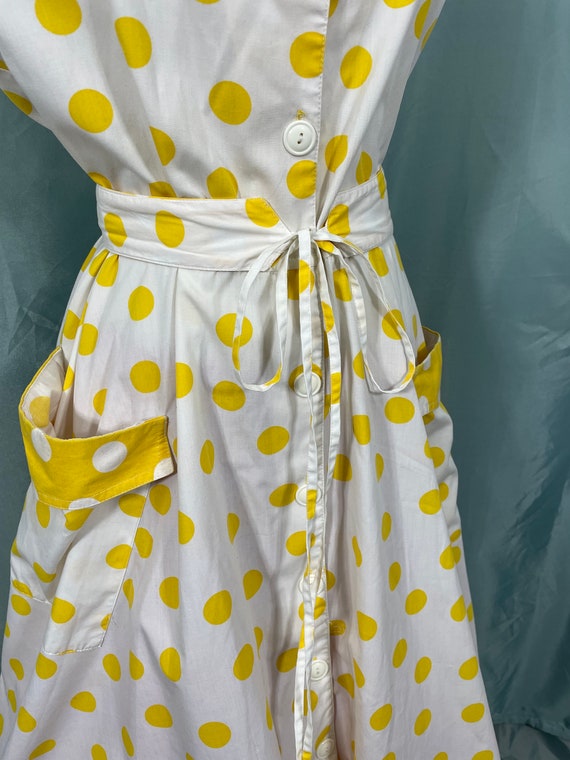 1970s vintage pom pom day dress, Mango Yellow Cotton Casual Sundress