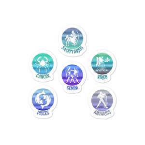 signes du zodiaque vintage et pack d'autocollants en vinyle rétro arc-en-ciel de statut astrologique