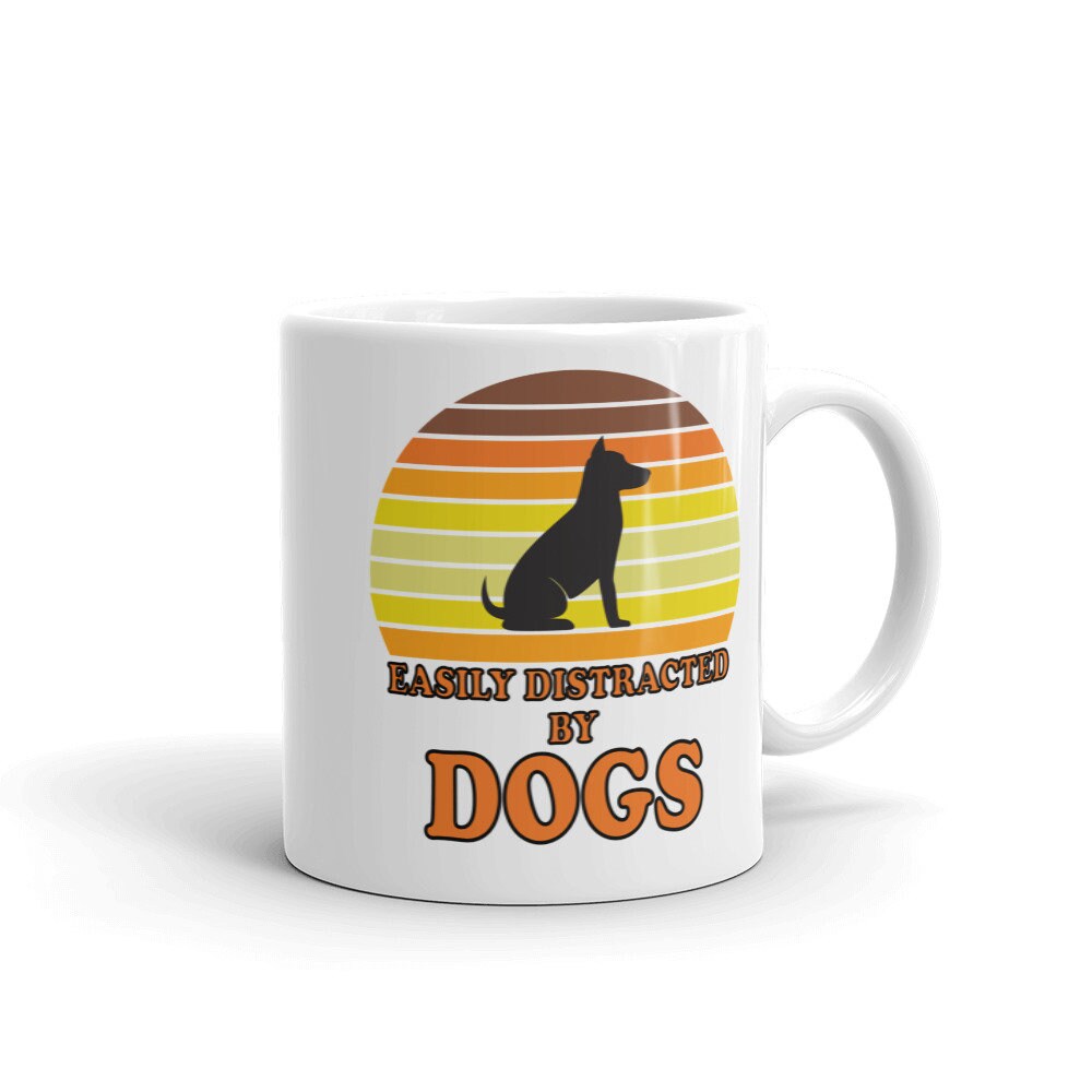 Easily Distracted By Dogs Cute Animal Lover & Attention Span Quote Humor Vintage Sunset Ceramic mug