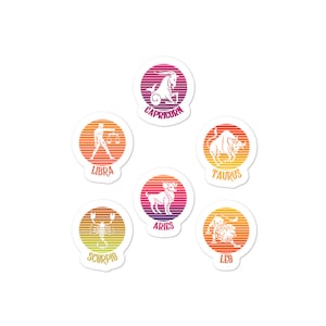 Paquete de pegatinas de vinilo de arco iris retro de signos del zodiaco vintage y estado astrológico