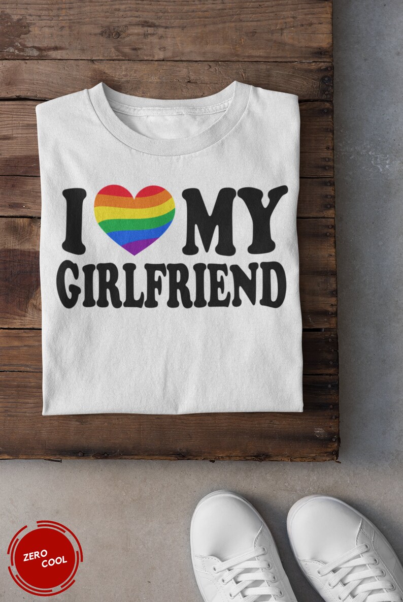 I Love My Girlfriend Cute Relationship Status Life Partner Quote Humor Rainbow Pride Heart Short-Sleeve Unisex T-Shirt image 1