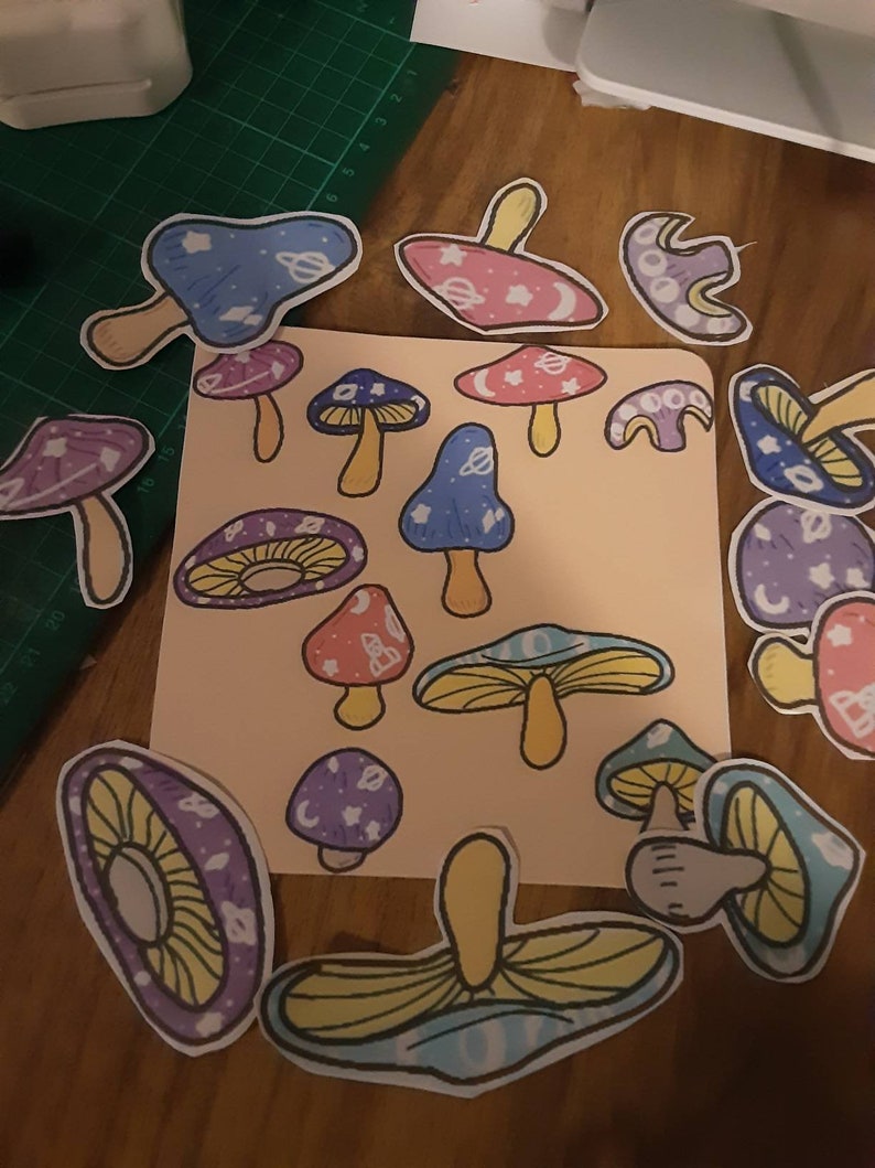 Space mushrooms print and stickers