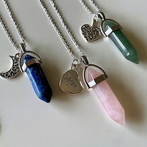 Crystal Point Necklace, YOUR CHOICE of Gemstone, Rose Quartz, Amethyst, Howlite, Aventurine, Turquoise, Tiger Eye, Rhodonite, Christmas Gift