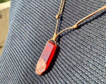 Carnelian Crystal Necklace Natural Healing Crystal Adjustable Necklace Raw Handmade Carnelian Crystal Cord Pendant Christmas Gift for Her