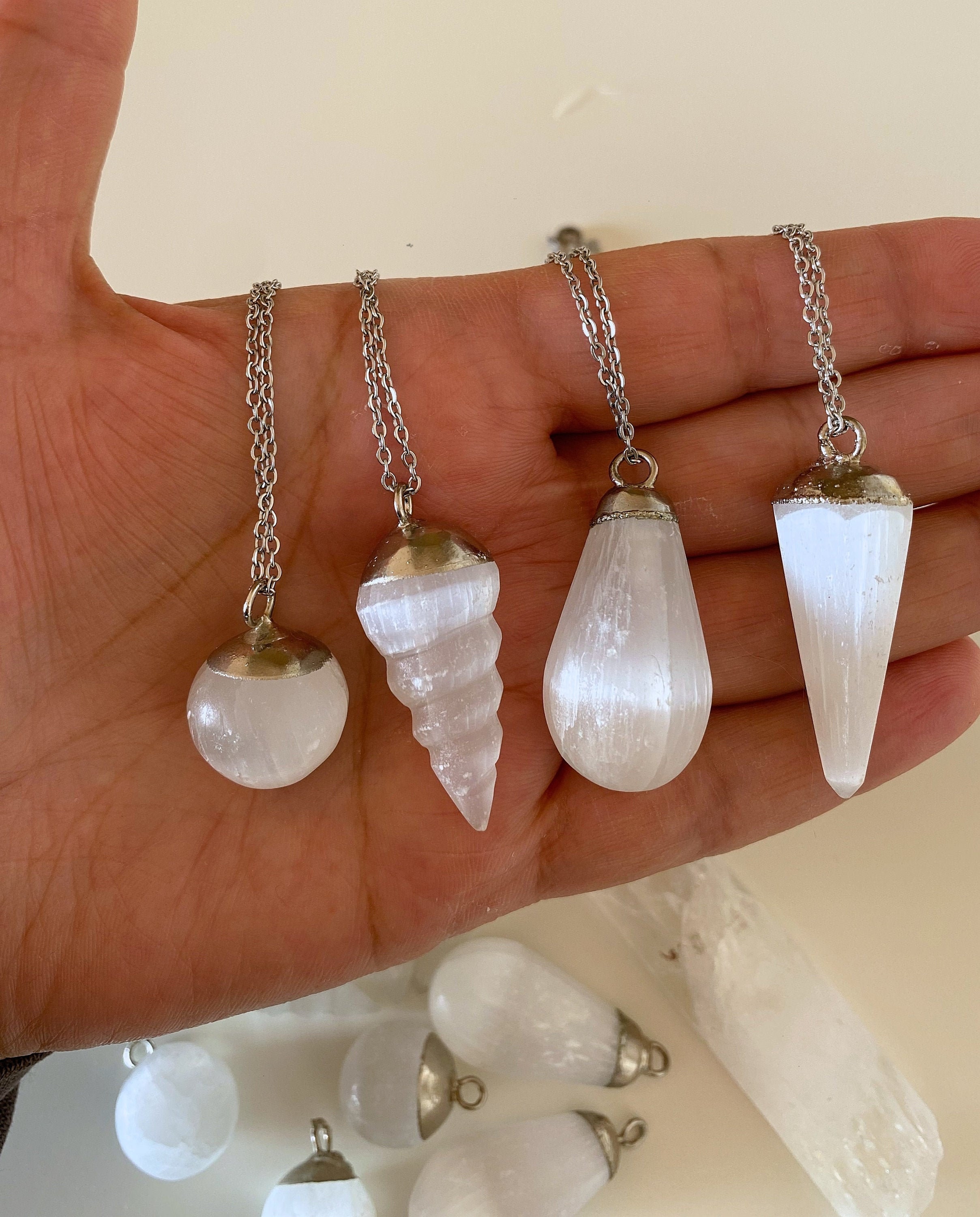 Selenite stone necklace deals