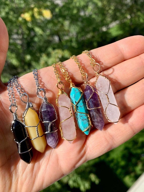 Crystal necklace wire wrapped deals
