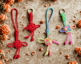 Handmade Chinese Lucky Knot Charm, Paracord Rope Keychain for Bags, Bottles, & Hanging Home Decor