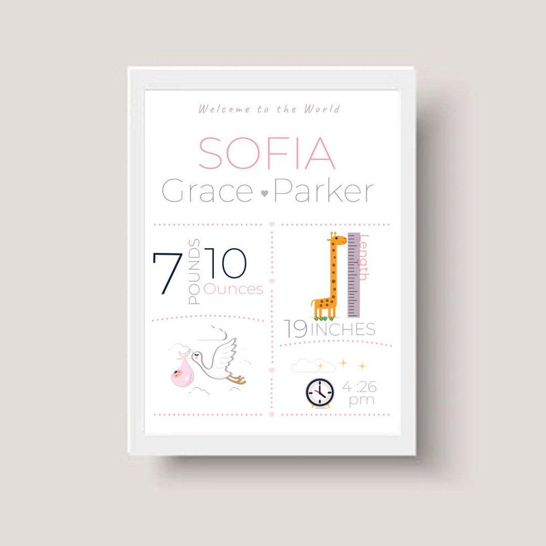 Personalized Birth Announcement, Baby Birth Print, Baby Announcement ...