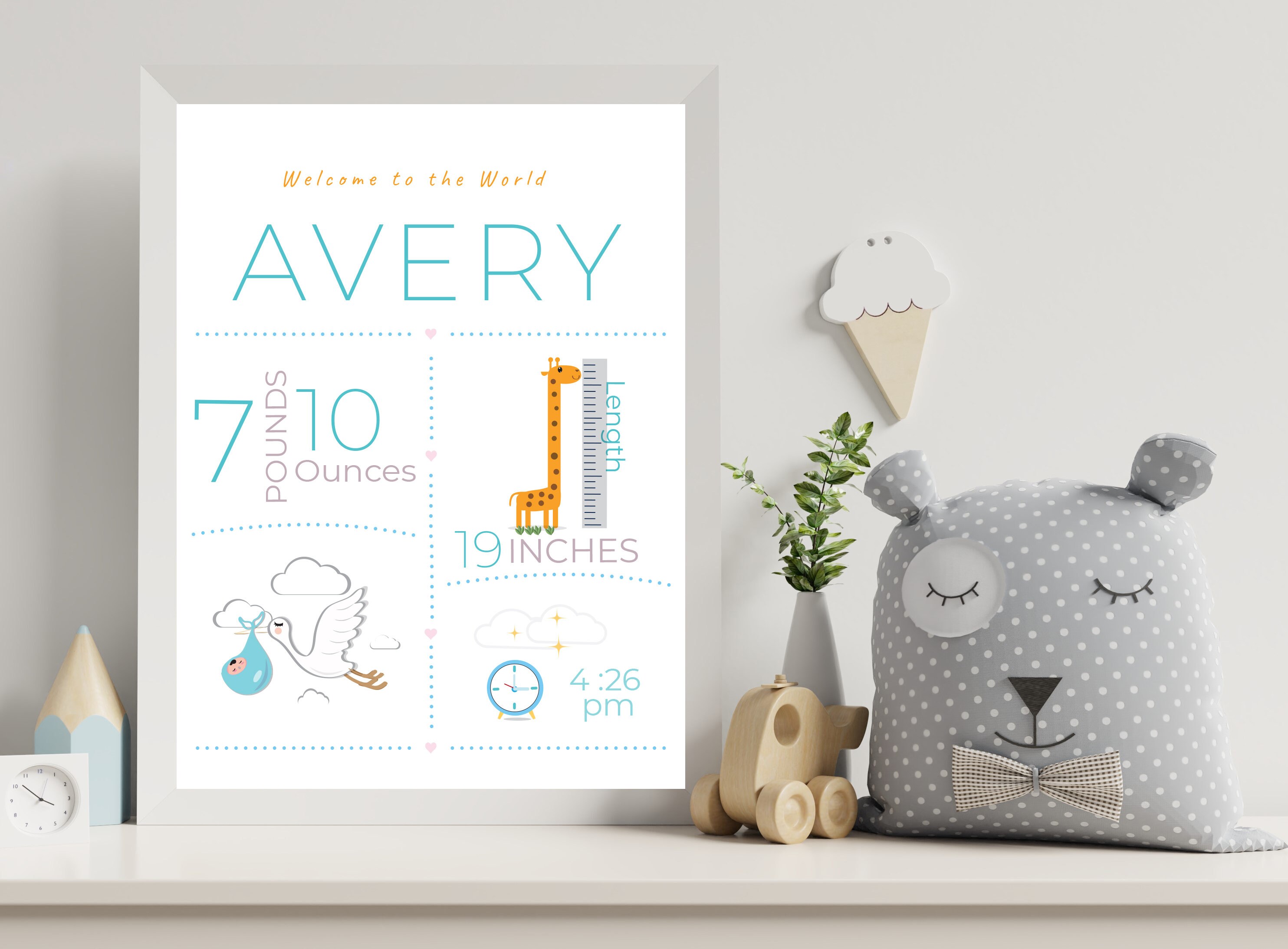 Personalized Birth Announcement, Baby Birth Print, Baby Announcement ...