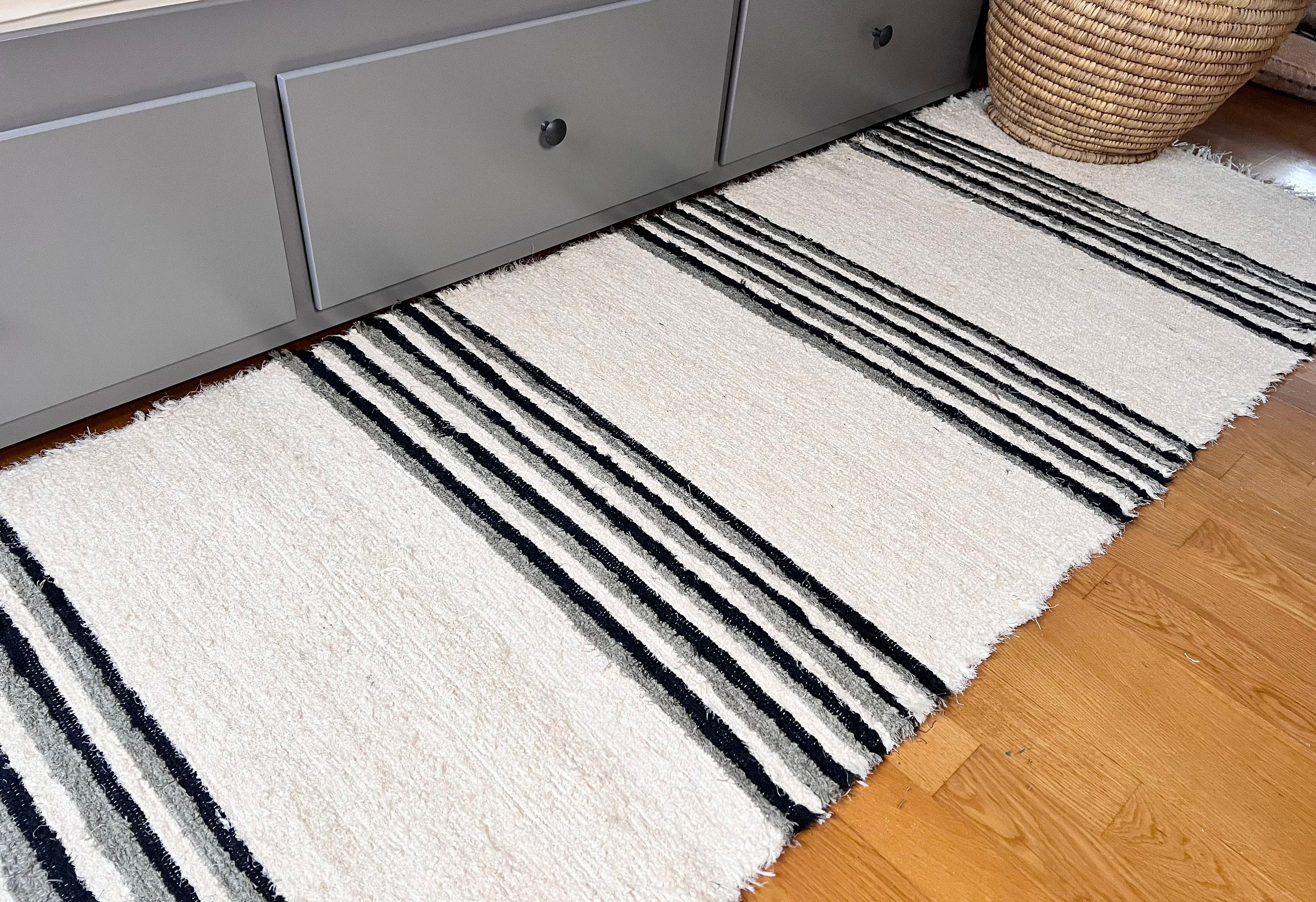 Tapis Artisanaux Tissés à La Main Blanc Beige Gris Vert Maison Décor Moderne Lavable Pièce Unique en