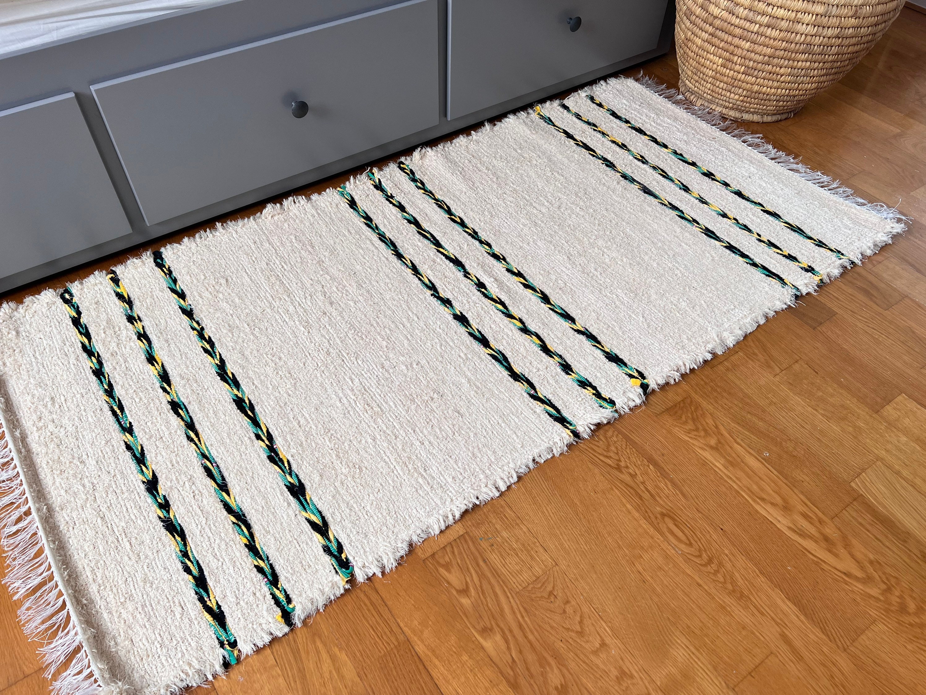 Tapis Artisanaux Tissés à La Main Blanc Beige Pour Chambre de Bebe Maison Décor Moderne Lavable Pièc