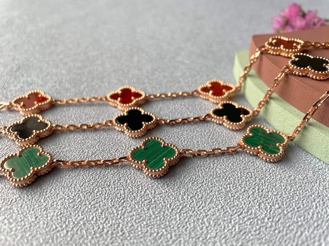15mm 5Motif Four Leaf Clover Bracelet 18K Gold Authentic Etsy