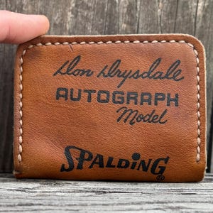 Billetera con guante de béisbol Spalding, hecha a mano, estilo vintage, con autógrafo, modelo 42-341, de Don Drysdale, tarjetero, minimalista