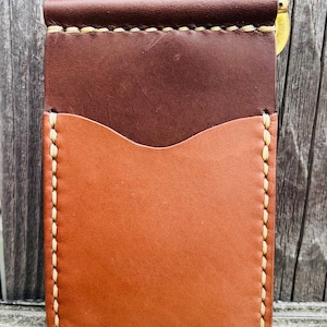 Cartera minimalista de cuero Horween hecha a mano - Clip para billetes - Clip de resorte de acero inoxidable