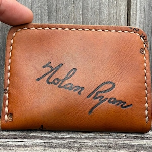Cartera/tarjetero vintage hecho a mano con diseño de guante de béisbol Nolan Ryan Rawlings RBG60 Signature.