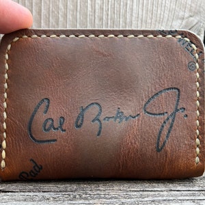 Cartera vintage hecha a mano con autógrafo de Cal Ripken Jr. Rawlings, modelo RSE36, con forma de guante de béisbol y clip de dinero de latón extraíble, estilo minimalista