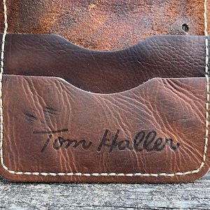 Cartera vintage hecha a mano con diseño de guante de béisbol Tom Haller - Modelo 42-719 con autógrafo de Spalding - Cartera minimalista - Tarjetero