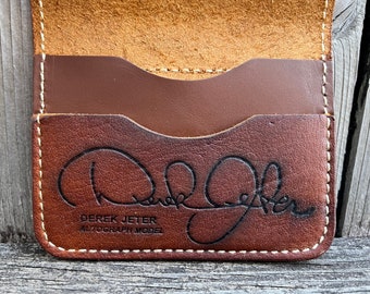 Handmade - Horween Baseball Glove Leather - Derek Jeter - Autograph Model RBG36 Rawlings Baseball Glove Wallet -  Card Holder -