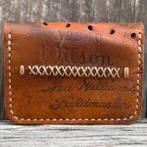 Billetera con guante de béisbol, hecha a mano, vintage, Ted Williams, modelo Wilson Autograph A2940, tarjetero, minimalista, fabricada en EE. UU.