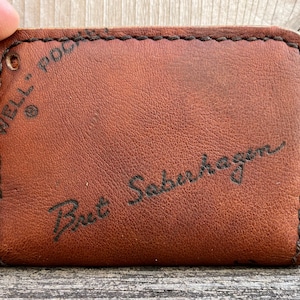 Cartera vintage hecha a mano con forma de guante de béisbol, modelo RBG70, de Bret Saberhagen, con autógrafo de Rawlings y clip de dinero de latón extraíble
