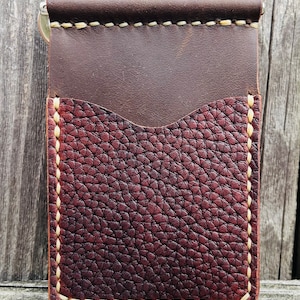 Cartera minimalista hecha a mano de cuero Horween y piel de toro encogida - Clip para billetes - Clip de resorte de acero inoxidable