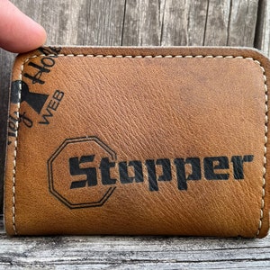 Cartera vintage Louisville Slugger STOPPER modelo HBG80 con forma de guante de béisbol, clip de dinero de latón extraíble, billetera con bolsillo frontal, billetera minimalista