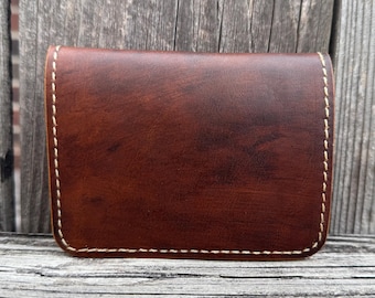 Cartera de cuero Horween hecha a mano - Cartera plegable - Tarjetero - Cartera con bolsillo delantero - Cartera minimalista