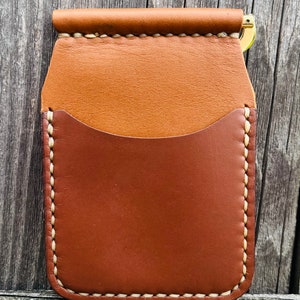 Cartera minimalista de cuero Horween hecha a mano - Clip para billetes - Clip de resorte de acero inoxidable