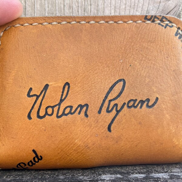 Handmade Vintage Nolan Ryan Rawlings RBG36 Signature Model Baseball Glove Minimalist Wallet w/ Removeable Brass Money Clip