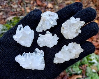 Lot of 6 Clear Quartz Clusters, 86 Gram Display Mineral Set, Arkansas Rock Crystal Specimens
