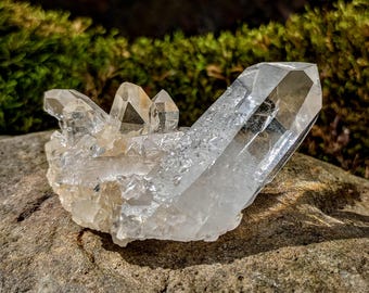 67 Gram Clear Quartz Cluster, Optical Points + Iridescent Barnacles, Arkansas Rock Crystal Display Specimen