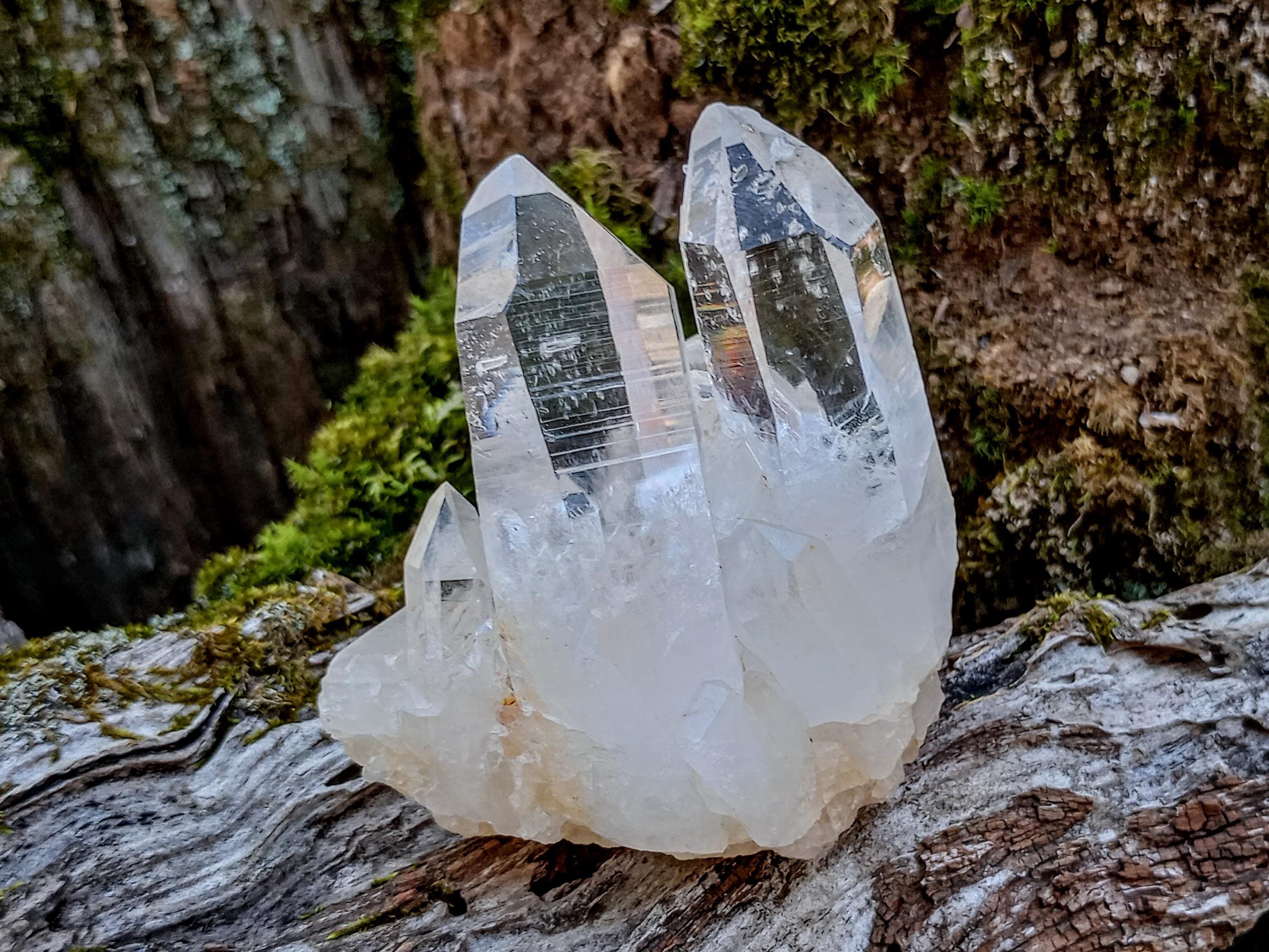 6.5 OZ Optical Quartz Cluster, Large Points + Natural Inclusions, Arkansas Rock Crystal Display Specimen