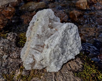 1 LB Double Matrix Quartz Cluster, Natural Caves + Iron Inclusions, Arkansas Rock Crystal Display Specimen