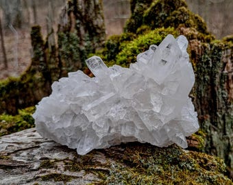 7.9 OZ Quartz Wedge Cluster, Clear Points + Milky Matrix, Arkansas Rock Crystal Display Specimen