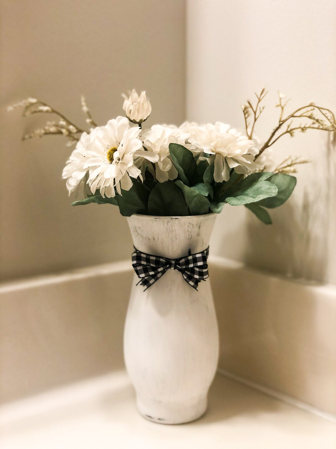 White Farmhouse Vase Rustic Flower Vase Living Room Vase Etsy