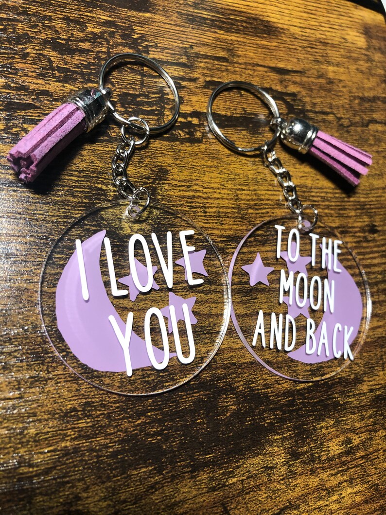 Acrylic Keychains ~ Moon and Stars Key Fob ~ I Love You To The Moon And Back Key Accessories ~ Bag and Backpack Chain ~ Key Ring ~ Lanyard