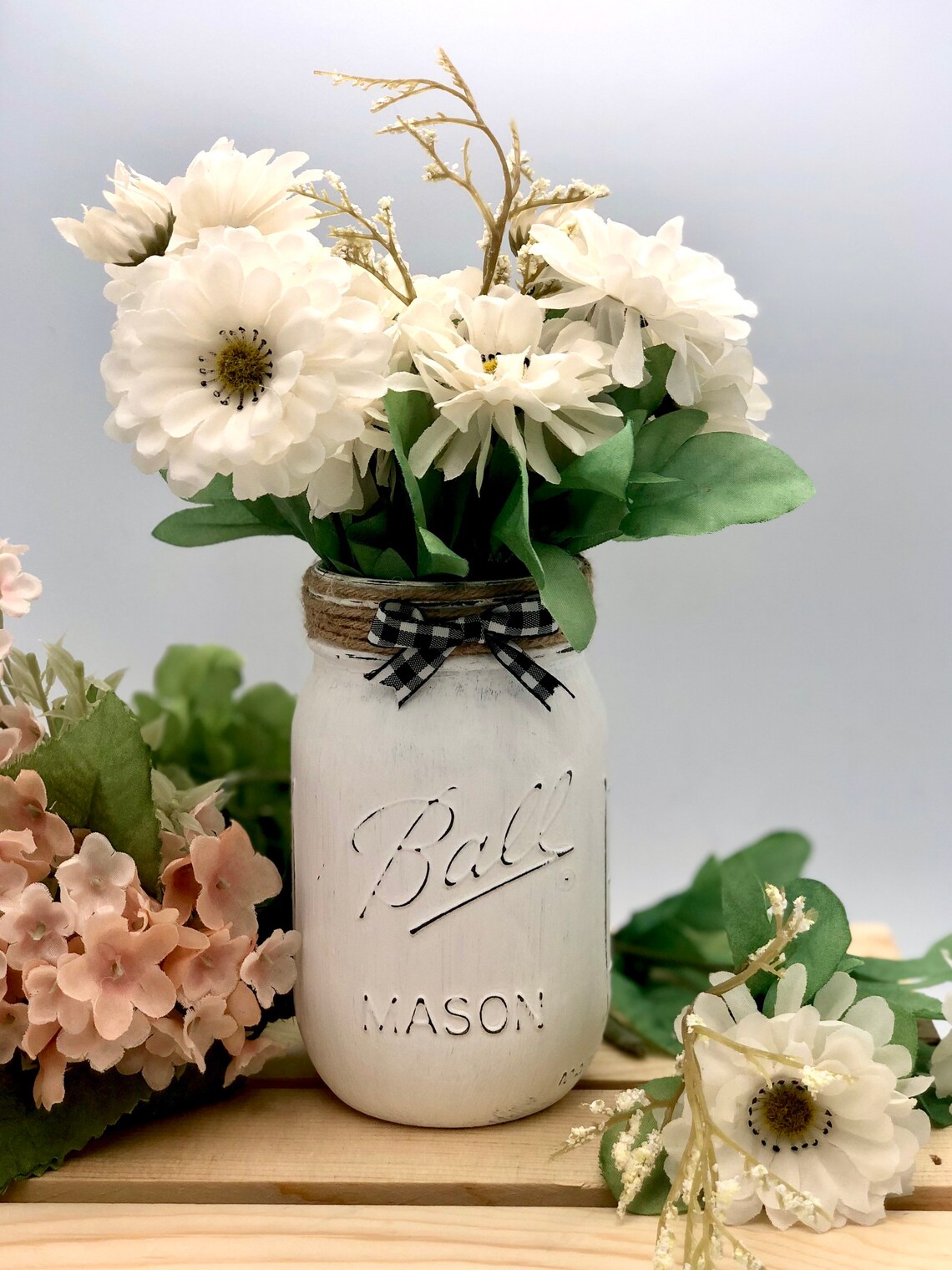 Mason Jar Vase Farmhouse Style Decor Flower Vase Rustic Etsy