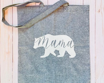 MAMA BEAR Tote, Canvas Cotton Bag, Reusable, Grocery, Eco-Friendly