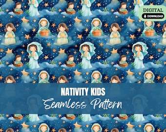 Nativity Scene Christmas Seamless Pattern PNG Jesus Bethlehem Repeat Pattern Seamless File Wallpaper Wrapping Paper Digital Printable Baking