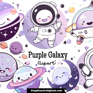 Espace - Ensemble de cliparts violets PNG | Astronautes univers planètes lune violet Invitation autocollants Scrapbooks téléchargement numérique Invitation Clip Art