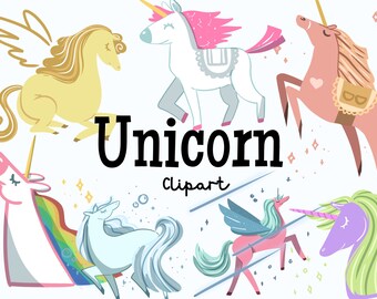 Unicorn Clipart Set | Digital Download, Cute Unicorn PNG Bundle, Handdrawn clip art, Hand drawn, Magical, Fantasy, Kawaii, Sci Fi