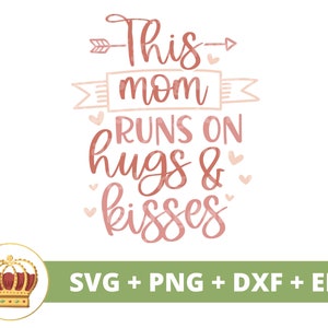 Esta mãe depende de abraços e beijos SVG | Dia das Mães svg mamãe, mãe, vida engraçada da mãe primeiro dia das mães, citações de provérbios, camisa de caneca arquivo de corte PNG