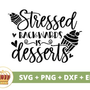 Stres od tyłu to desery SVG | Kocham słodycze, miłośnik ciast, wypieki, ciasto, babeczki, ciasto, znak kuchenny PNG, pliki do cięcia Cricut