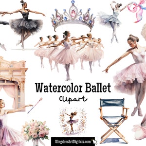 Aquarell Ballett Clipart-Set PNG | Tänzerin Mädchen Geburtstagseinladung Party Feier Aufkleber Sammelalbum