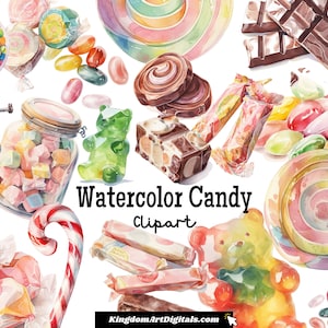 Watercolor Candy Clipart Set PNG | Lollipop Desserts Sweets Kids Birthday Invitation Stickers Scrapbook Digital Download Invitation Clip Art