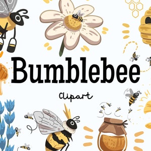 Bumblebee Clipart Set | Digital Download, Cute Bee PNG Bundle, Bumble Bee clip art, Hand drawn, Kawaii Insect, Honey, Flowers, Garden