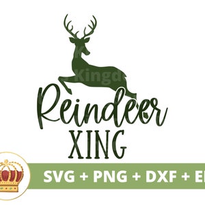 Rendier Xing SVG | Reindeer Crossing png, werkplaats van de kerstman, bord sleetochten, kerstboomboerderij, vakantie, winter, T-shirt mok gesneden bestand