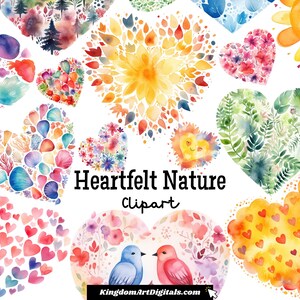 Set di clipart di natura sentita PNG / Simboli adorabili, arte romantica colorata, adesivo di San Valentino, album di ritagli, download digitale, invito, clip art